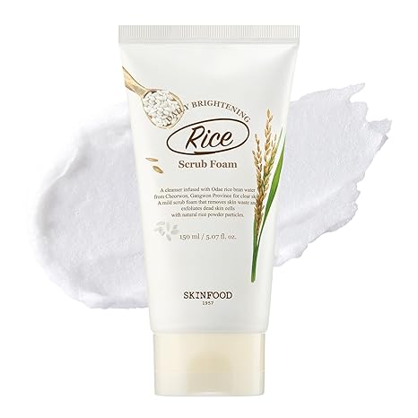 SKINFOOD Rice Daily Scrub Foam – Gentle Exfoliating & Brightening Face Wash