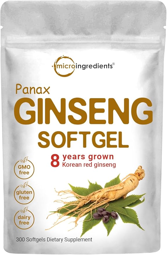 Micro Ingredients Red Panax Ginseng 6000mg – High Potency Korean Ginseng Root Extract for Energy & Immune Support – Non-GMO, Gluten-Free – 300 Softgels (Value Size)