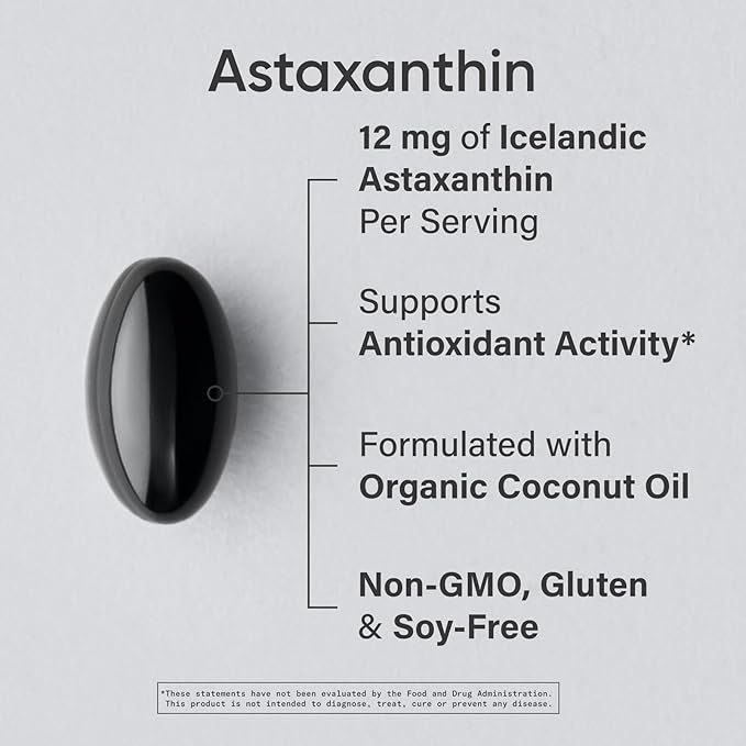 Sports Research Astaxanthin 12mg – Triple Strength Antioxidant with Organic Coconut Oil – Skin, Eye, Joint & Immune Support – Non-GMO, Gluten-Free – 60 Softgels