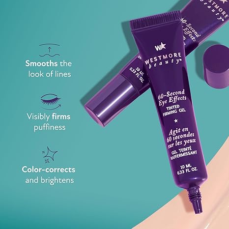 Westmore Beauty 60 Second Effects Tinted Firming Gel – Under Eye Cream for Puffiness & Bags, Instant Tightening, Light to Medium Tint, 0.33 oz