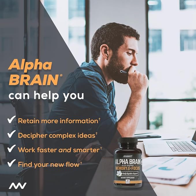 ONNIT Alpha Brain Nootropic Supplement – Focus & Mental Clarity – Caffeine-Free Brain Booster with L-Theanine, Vitamin B6 & Phosphatidylserine – 30 Capsules