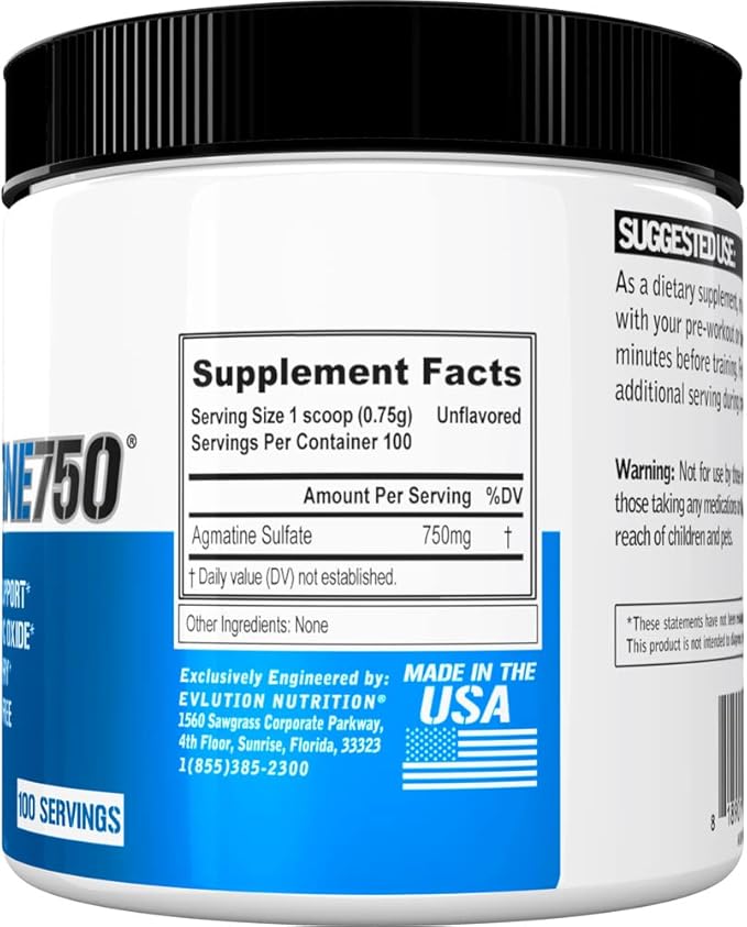 Evlution Agmatine Sulfate Nitric Oxide Powder – High Strength, Unflavored, Muscle Growth & Recovery Supplement
