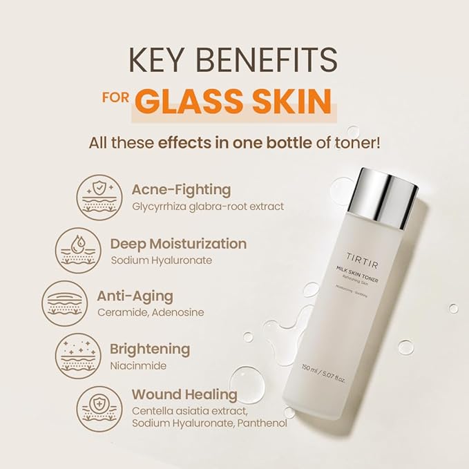 TIRTIR Milk Skin Rice Toner, Deep Hydrating Vegan Korean Toner with Niacinamide, Ceramide, Brightening, 150ml