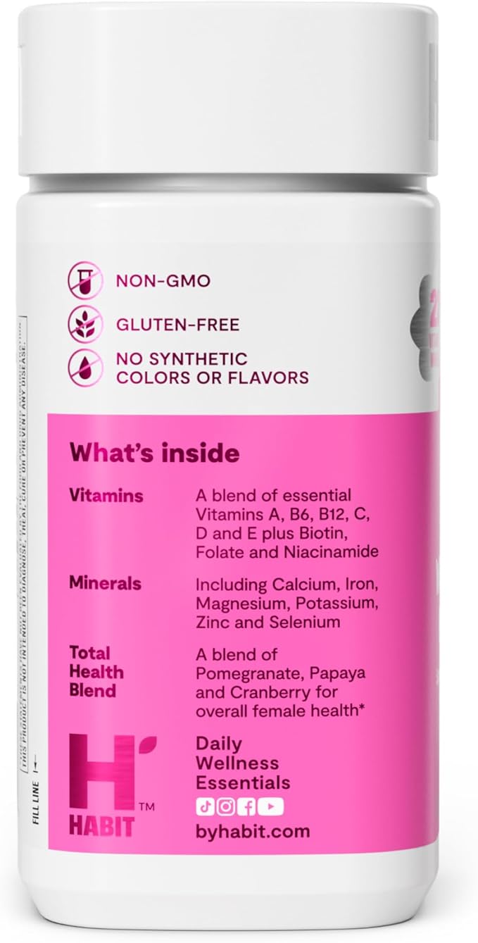 HABIT Women’s Multivitamin – 23 Essential Vitamins & Minerals, Fruit Extract Blend, Non-GMO, Gluten-Free – 60 Capsules