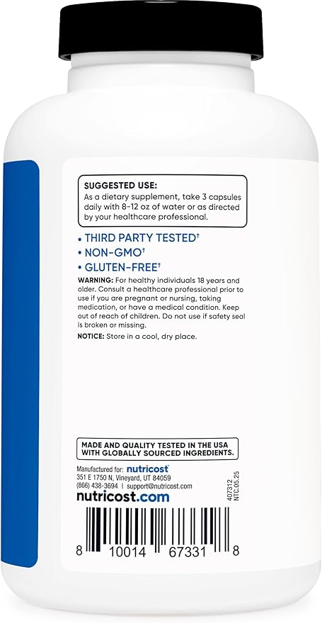 Nutricost Nitric Oxide Booster – 2250mg Muscle Pump, Endurance & Energy Support – 180 Capsules – Gluten-Free, Non-GMO
