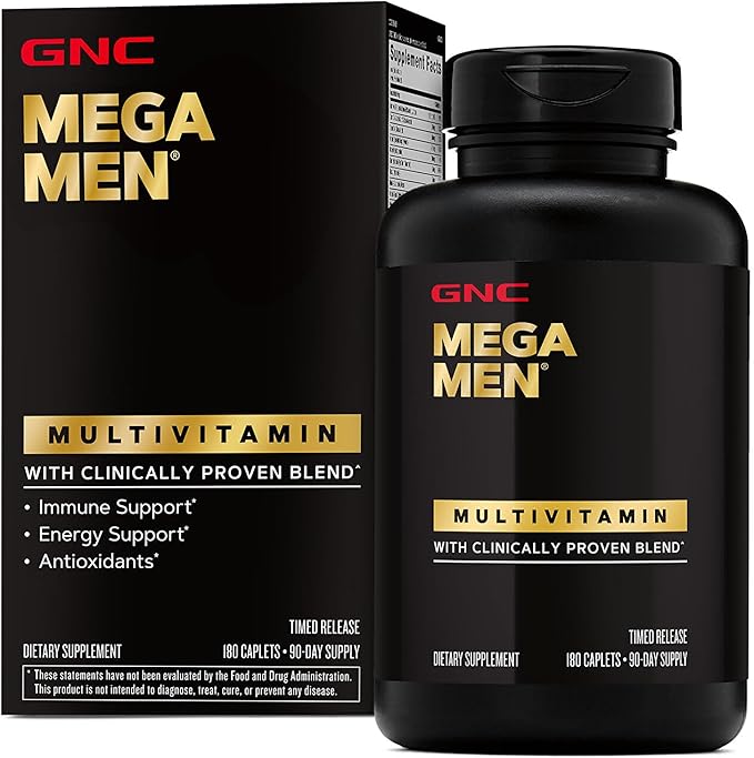 GNC Mega Men Multivitamin – Timed Release, Energy, Immune & Antioxidant Support – 180 Caplets