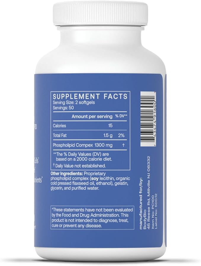 BodyBio PC – 100% Pure Phosphatidylcholine Complex – Brain Health, Focus, Cellular Repair & Detox – Cognitive Support for Mental Clarity & Healthy Aging