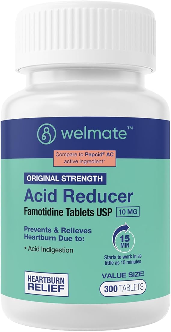 WELMATE Famotidine 10mg Acid Reducer – 300 Tablets – Heartburn & Indigestion Relief, Original Strength