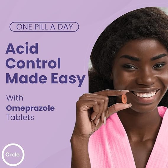 C’rcle Omeprazole 20mg Tablets (84 Count | 6 x 14-Day Courses) – Delayed-Release Acid Reducer for Frequent Heartburn & Acid Reflux – Daily Use Antacid for Long-Lasting Relief
