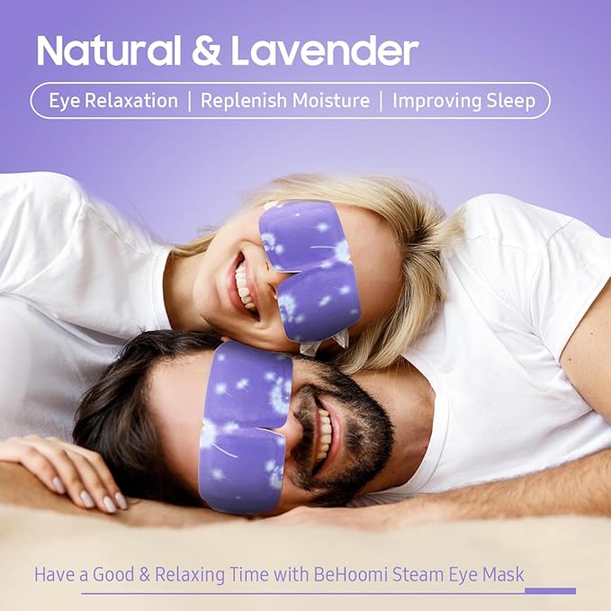 BeHoomi Steam Eye Mask – Self-Heating Lavender Sleep Mask, 10-Pack Disposable