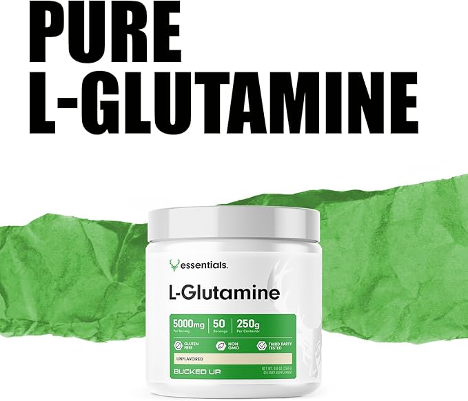 Bucked Up L-Glutamine Powder – 5000mg Per Serving, Essentials, 50 Servings, 250g Container