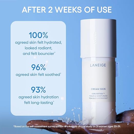 LANEIGE Cream Skin Toner & Moisturizer – Lightweight Milky Toner with Ceramide & Peptide, Hydrating, Firming, Barrier Repair, Refillable, 5.07 fl oz