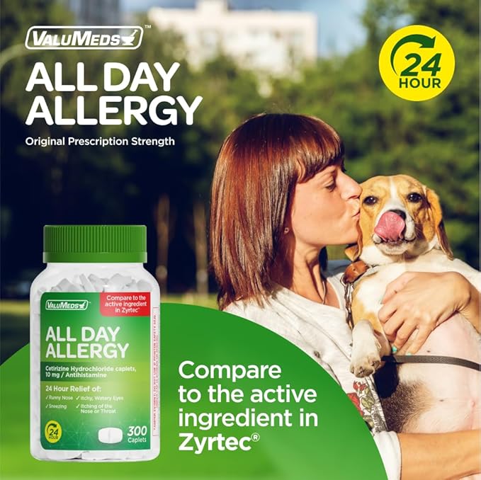 ValuMeds 24-Hour Allergy Relief Caplets, 500 Count – Non-Drowsy Cetirizine HCl 10mg Antihistamine for Pollen, Hay Fever, Sneezing, Itchy Eyes