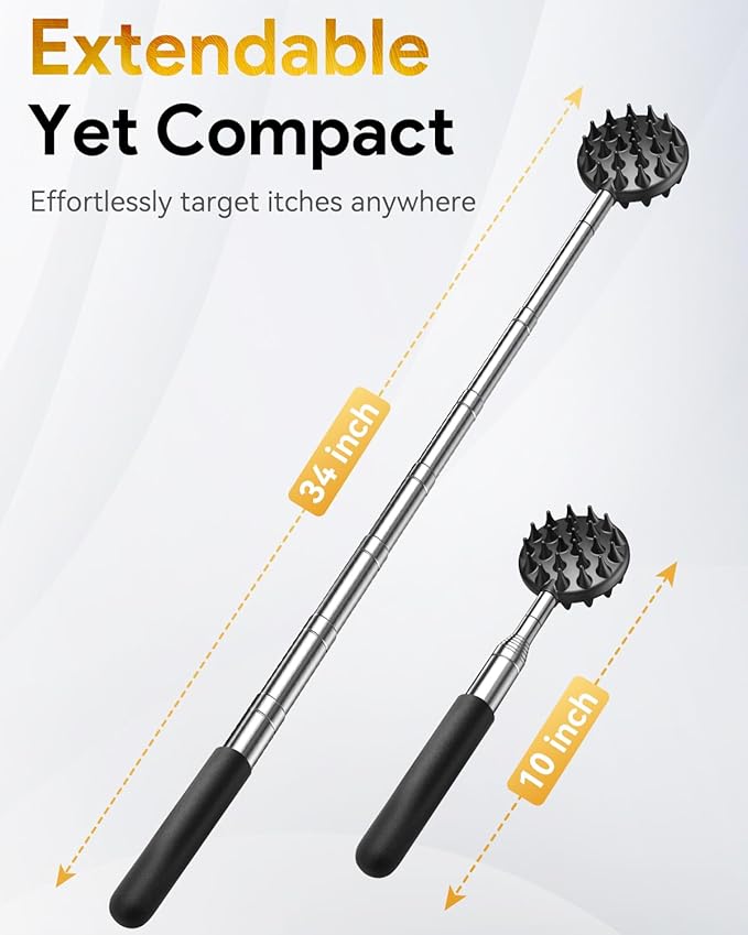 TUKUOS Telescoping Back Scratcher, 4 Detachable Heads, Fathers Day Gift for Dad Men, Portable Stainless Steel
