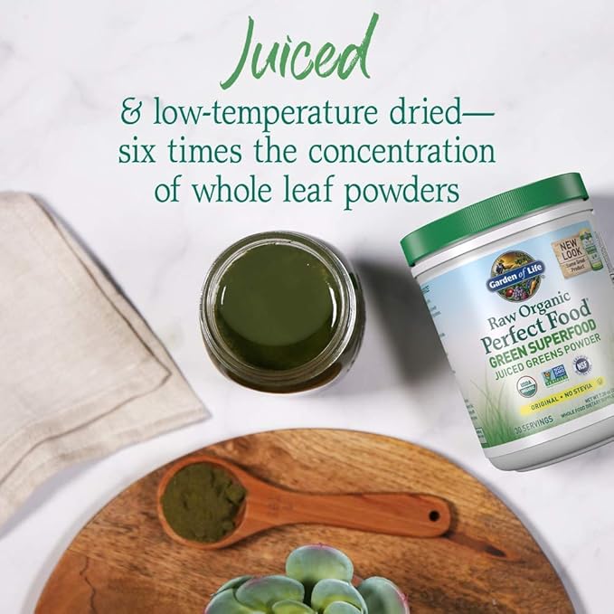 Garden of Life Raw Organic Perfect Food – Green Superfood Powder – Stevia-Free Juiced Greens for Detox, Alkalinity, Energy & Digestion – Vegan, Gluten-Free – 30 Servings