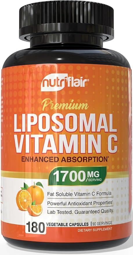 Nutriflair Liposomal Vitamin C 1700mg – Enhanced Absorption, Immune & Antioxidant Support – 180 Capsules