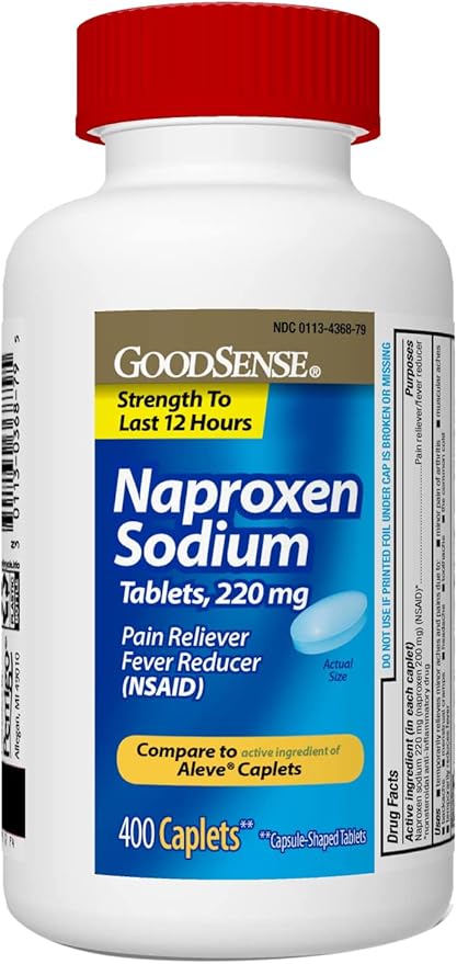 GoodSense Naproxen Sodium Tablets – 220 mg, 400 Count | 12-Hour Pain Reliever & Fever Reducer | NSAID | Compare to Aleve