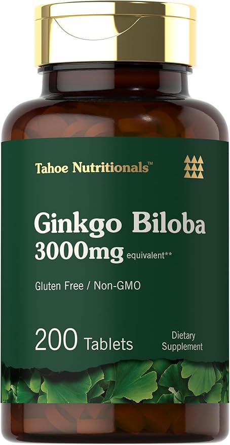 Carlyle Ginkgo Biloba 3000mg – Extra Strength Brain, Memory & Circulation Support – Non-GMO, Gluten-Free – 200 Vegetarian Tablets – by Tahoe Nutritionals