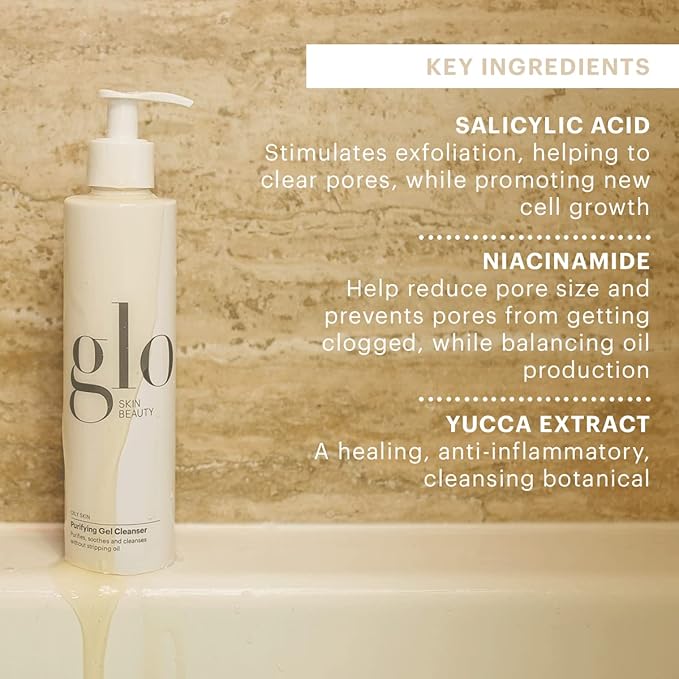 Glo Skin Beauty Purifying Gel Cleanser – Salicylic Acid + Niacinamide Face Wash – Unclogs Pores, Fights Breakouts, Minimizes Fine Lines – Fragrance Free, Non-Comedogenic – 4oz