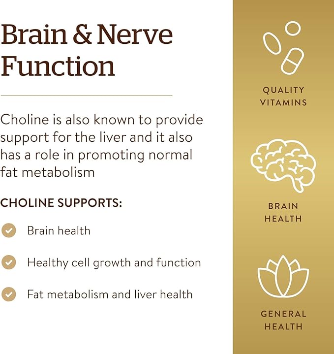 Solgar Choline 350mg – Vegan, Kosher Brain & Cellular Health Support – 100 Capsules
