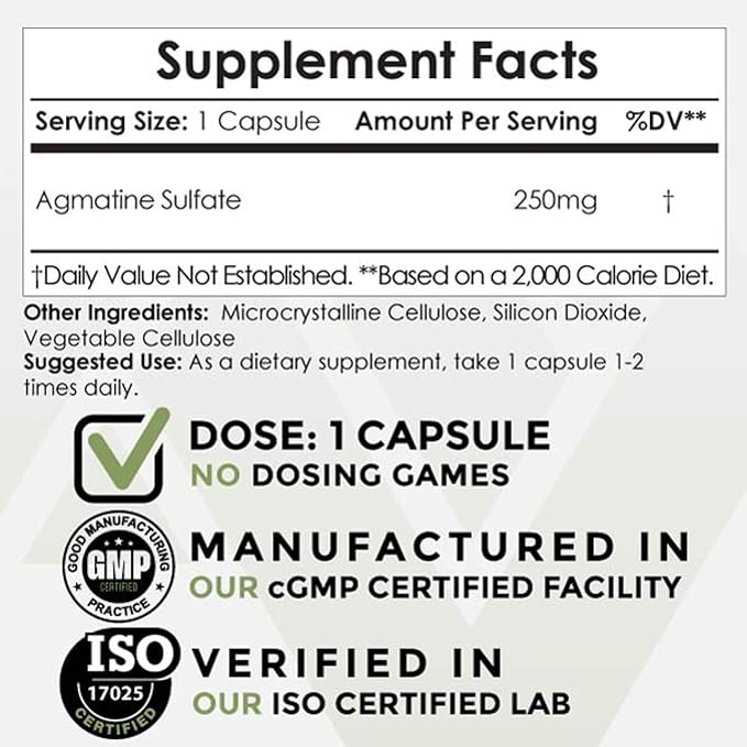 Nootropics Depot Agmatine Sulfate Capsules – 250mg, 120 Count, Nitric Oxide Booster & Energy Supplement