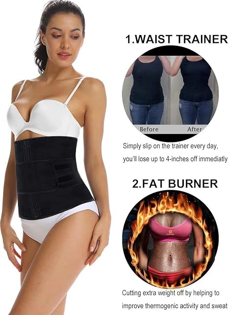 HOPLYNN Neoprene Sweat Waist Trainer Corset, Trimmer Shaper Belt for Women, Double Velcro, Tummy Control