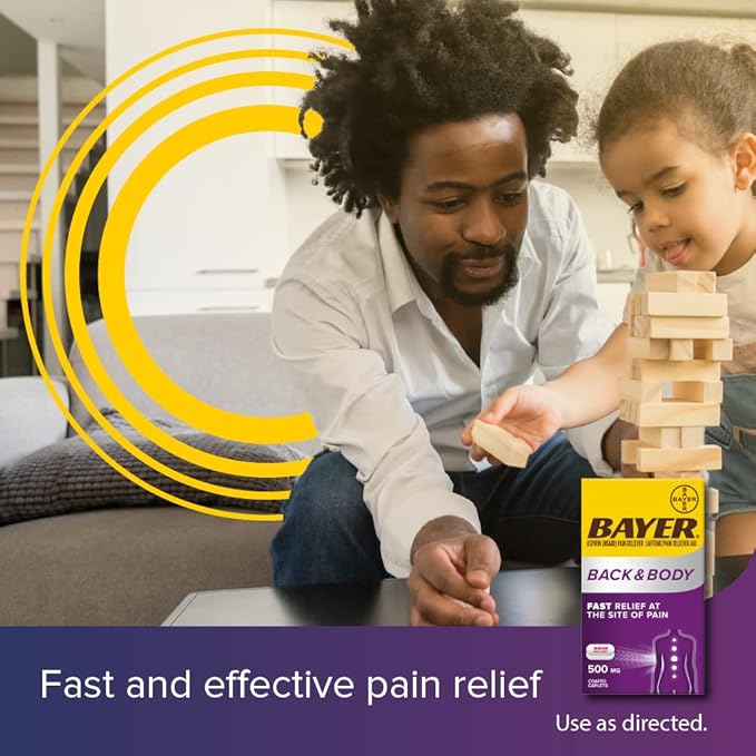 Bayer Extra Strength Aspirin 500mg with Caffeine for Fast Back & Body Pain Relief – Dual Action Formula, 200 Coated Caplets