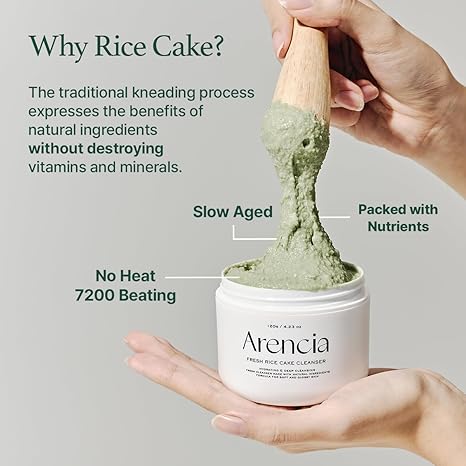 Arencia Green Rice Mochi Face Cleanser – 3-in-1 Rice Water, Green Tea & Mugwort Cleanser, Mask & Gentle Scrub for Pore Minimizing & Blackhead Removal, Vegan K-Beauty