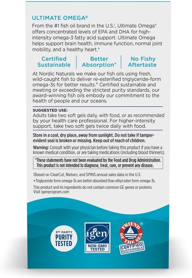 Nordic Naturals Ultimate Omega 1280mg – High-Potency EPA & DHA Fish Oil – Lemon Flavor – Brain, Heart & Eye Support – IFOS Certified, Non-GMO, Gluten-Free – 90 Softgels