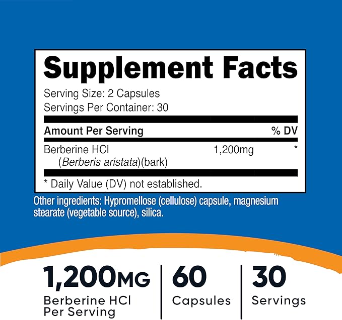 Nutricost Berberine HCl 1200mg – Blood Sugar & Metabolic Support – Non-GMO, Gluten-Free – 60 Vegetarian Capsules