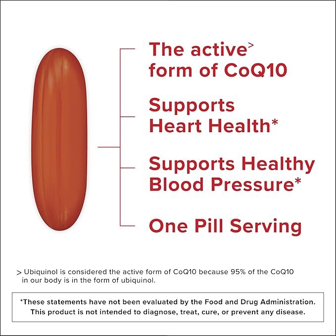 Qunol Ubiquinol CoQ10 200mg – Active Form Antioxidant for Heart, Vascular & Energy Support – High Absorption, Non-GMO, Gluten-Free – 60 Softgels