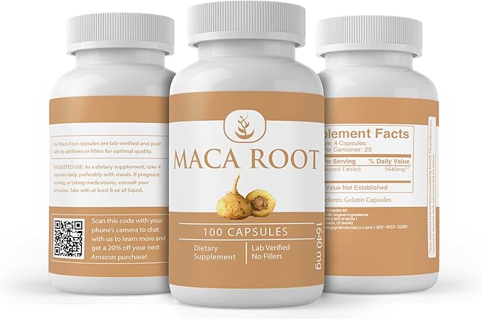 Pure Original Ingredients Maca Root – Lab Verified Peruvian Maca Supplement – No Additives or Fillers – Energy, Mood & Hormonal Balance – 100 Capsules