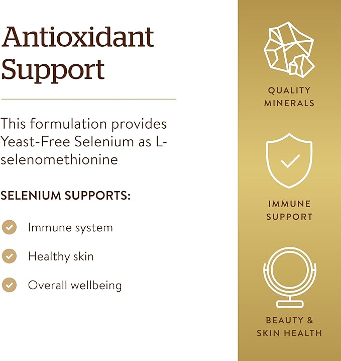Solgar Yeast-Free Selenium 200mcg – Antioxidant, Immune & Thyroid Support – 250 Vegan Tablets