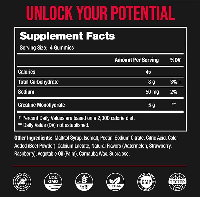 NutraChamps Creatine Gummies – 120 Count, 5g Sugar-Free Chewable Creatine for Men & Women