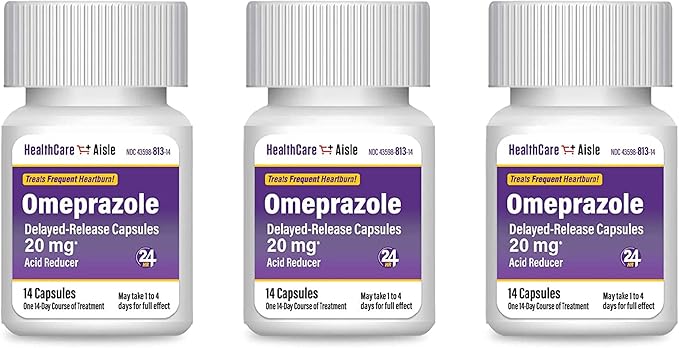 HealthCareAisle Omeprazole 20 mg Delayed Release Capsules for Frequent Heartburn Relief 42 Count