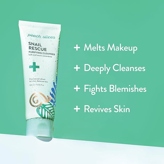 Peach Slices Snail Rescue Cleanser – Gentle Hydrating Korean Face Wash, 4.05oz