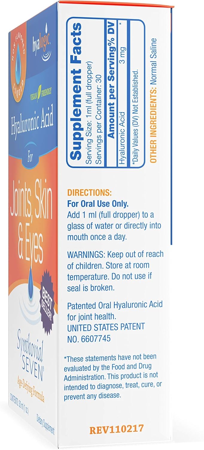 Hyalogic Synthovial Seven Hyaluronic Acid Liquid – HA Support – Vegan, Non-GMO, Gluten-Free – 1 oz