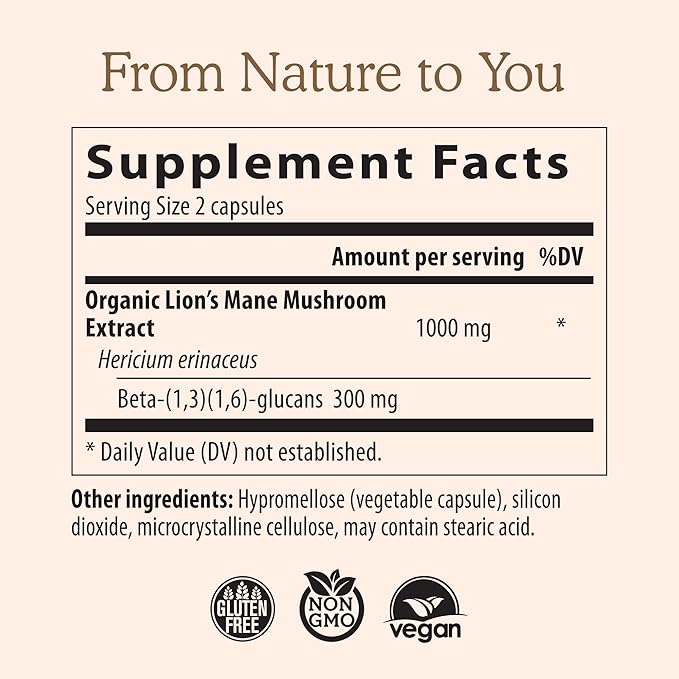 Real Mushrooms Lion’s Mane – Brain, Memory & Immune Support – Verified Beta Glucans – 120 Vegan Capsules