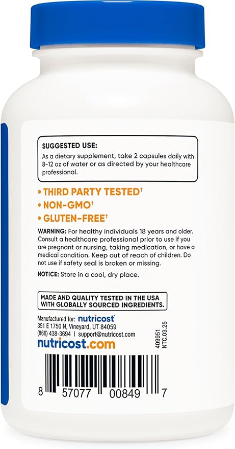 Nutricost L-Citrulline 500mg Capsules – Gluten-Free, Non-GMO, 120 Capsules, 1000mg Per Serving
