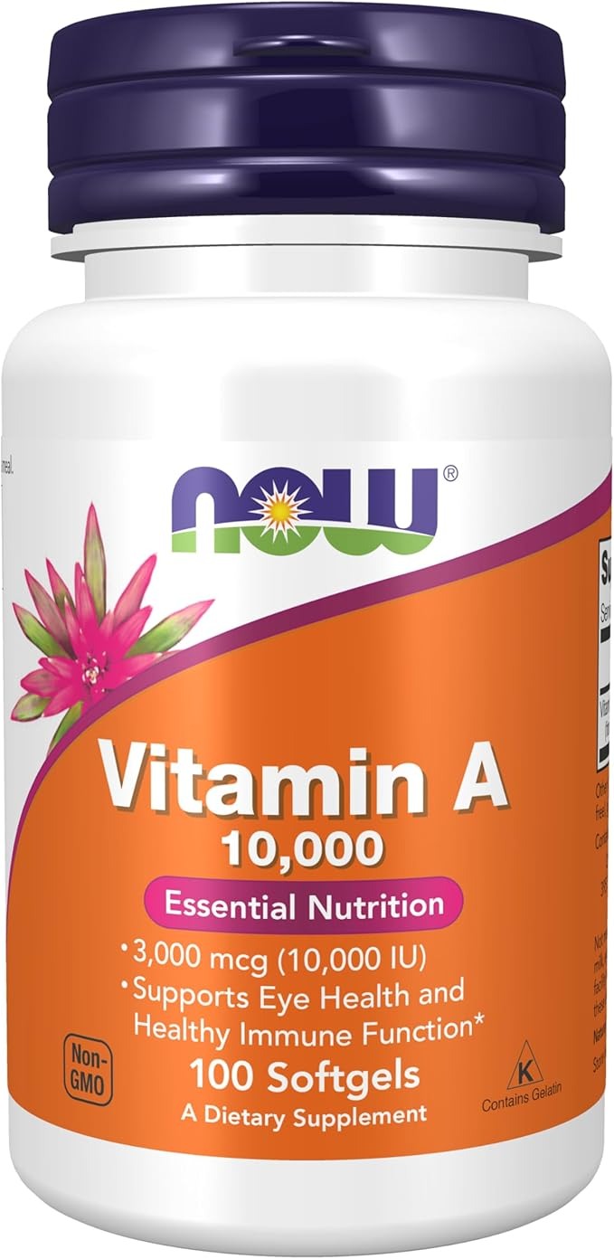 NOW Vitamin A 10,000 IU – Eye, Immune & Skin Support – 100 Softgels – Non-GMO, Gluten Free