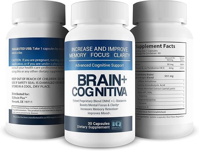 Brain+ Cognitiva Nootropic Brain Support Supplement with Alpha-GPC – Boost Focus, Memory & Mental Clarity