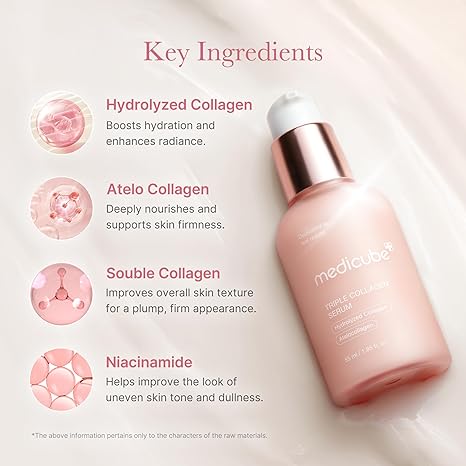 Medicube Triple Collagen Serum, Lightweight Hydrating Anti-Aging Face Serum with Niacinamide, Hyaluronic Acid, Korean Skincare, 1.85oz
