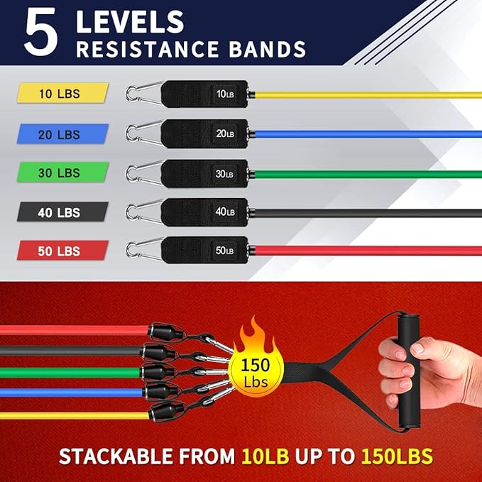 WHATAFIT Resistance Bands Set with Handles, Exercise Bands for Men & Women, Home Gym Strength Training