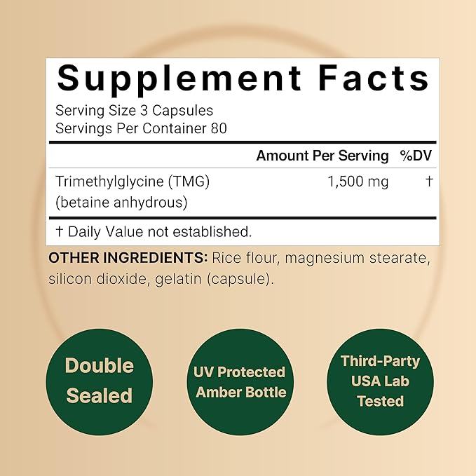 NatureBell TMG Supplements – 1,500mg, 240 Capsules, Max Strength Betaine Anhydrous, Non-GMO, Gluten-Free