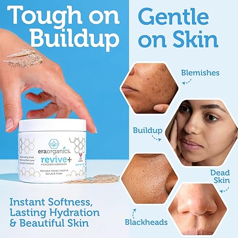 Era Organics Microdermabrasion Facial Scrub & Exfoliator – Manuka Honey, Walnut & Aloe, Spa Quality Exfoliating Mask for Blackheads & Wrinkles, 2 oz