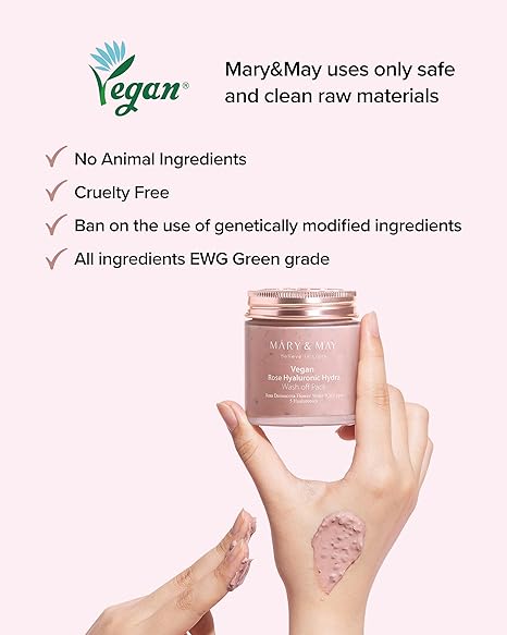 Mary&May Vegan Rose Hyaluronic Hydra Wash Off Mask – Cream Clay Mask for Moisturizing, Pore Purifying & Skin Softening, K-Beauty, 4.23 oz