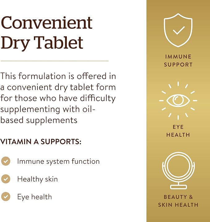 Solgar Dry Vitamin A 5000 IU (1500 mcg) – Eye, Immune & Skin Support – 100 Vegan Tablets – Non-GMO, Gluten Free