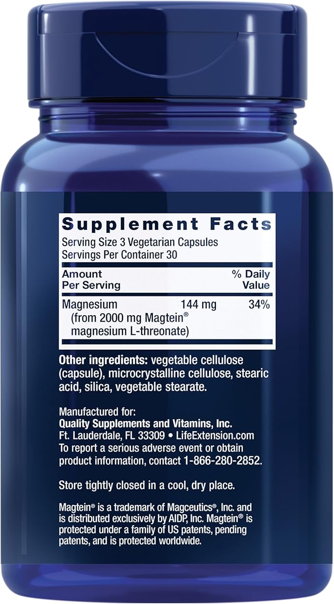 Life Extension Neuro-Mag Magnesium L-Threonate – Memory & Cognitive Support – 90 Vegetarian Capsules