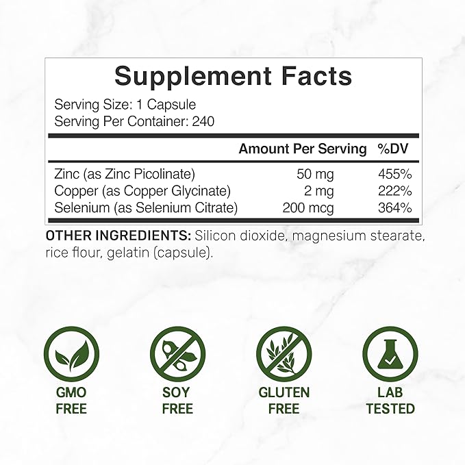 Deal Supplement Zinc 50mg with Selenium & Copper – Zinc Picolinate Immune Complex – 240 Capsules