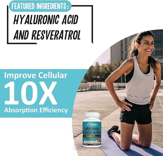 Liposomal Glutathione 2400mg – Max Absorption Antioxidant with Hyaluronic Acid & Resveratrol – Immune, Brain & Detox Support – Non-GMO, Gluten-Free – 60 Softgels